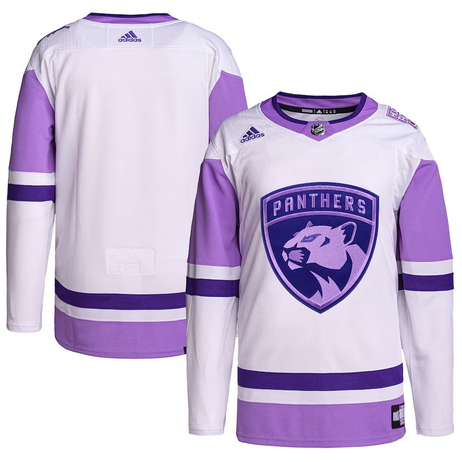 Men Florida Panthers adidas White Purple Hockey Fights Cancer Primegreen Authentic Blank Practice NHL Jersey